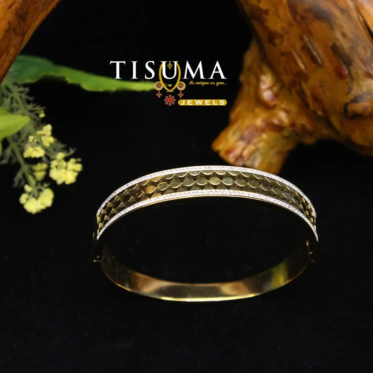 Honeycomb Scale Pavé Zircon Anti-Tarnish Kada Bangle